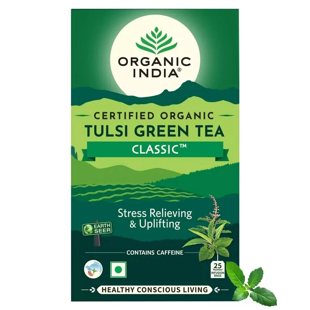 Organic India TULSI GREEN TEA CLASSIC 25 tea bags stess relief