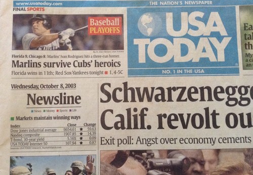 Schwarzenegger WINS as CALIFORNIA GOVERNOR Oct. 8, 2003 USA TODAY for research - Picture 3 of 4
