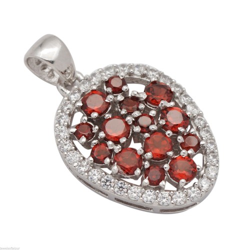 Ciondolo in argento sterling 925 taglio tondo granato rosso naturale gemma gioielli - Foto 1 di 2