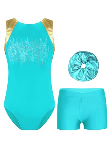 Kids Girls Bodysuit Sleeveless Rompers Sport Leotard With Shorts Ballroom Gym - Picture 48 of 59