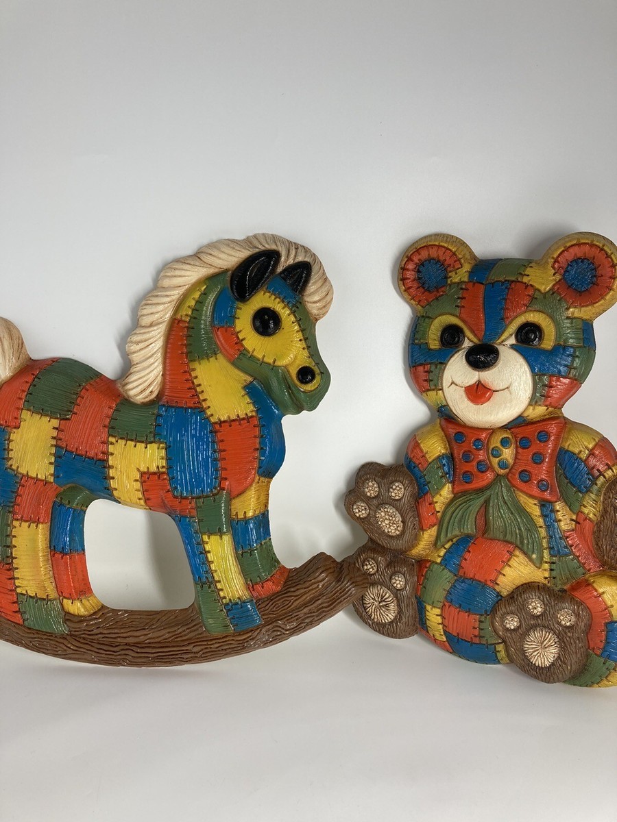 VTG Syroco 70 Foam Craft Patchwork Rocking Horse Teddy Bear