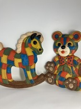 VTG Syroco 70 Foam Craft Patchwork Rocking Horse Teddy Bear, Nursery Wall D cor