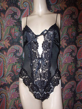Vintage Avon Black Silky Nylon Lacy Teddy Panty Romper S 32-34