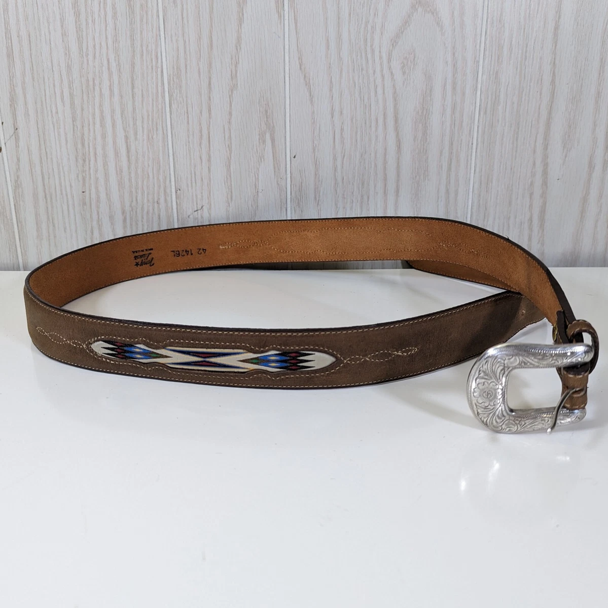 Vintage Tony Lama Tooled Leather Liz Western Belt Size 30 Multicolor Inlay USA Women main image 2