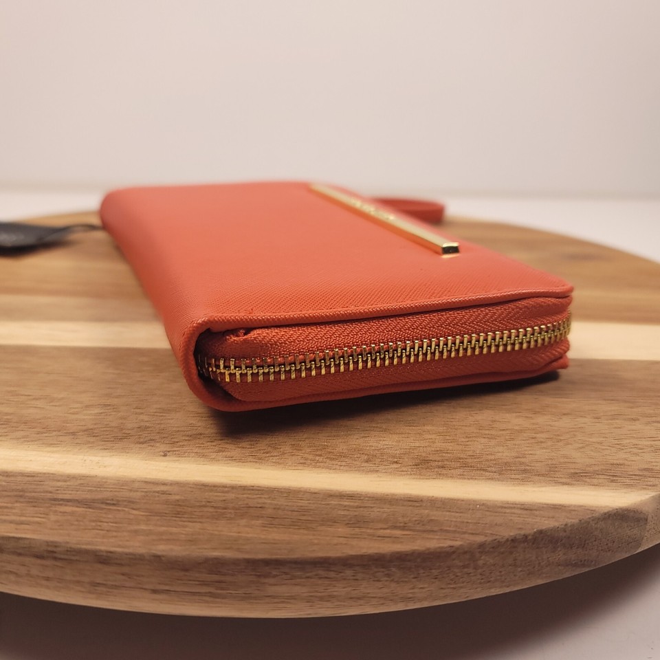 Steve Madden Wallet Clutch Wristlet Women Small Orange Gold Buckle eBay