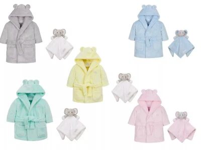 BABY TOWN Personalised Robe Dressing Gown and Matching Elephant Comforter Set 0-6 Months