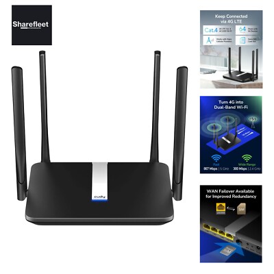 Cudy AC 1200Mbit/s WLAN 4G LTE Mesh Router, 150 Mbit/s LTE-Download, WLAN 120...