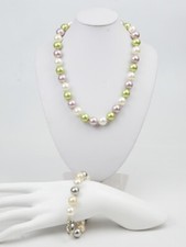 12mm Colorful Round Pearl Necklace Bracelet for Women Fashion Jewelry Set Gift