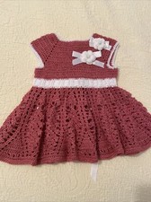 Vintage Crocheted Baby Dress, handmade Pink Full Circle Flower Detail Adorable