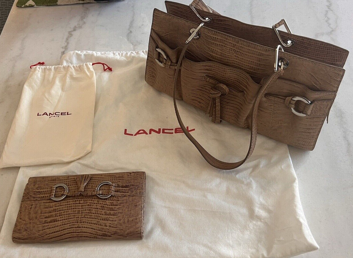 Lancel Premier Crocodile Embossed Large Size Handbag w/matching
