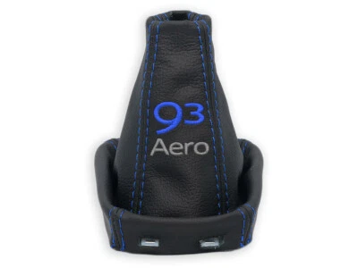 FÜR SAAB 9-3 SCHALTMANSCHETTE SCHALTSACK LEDER STICKEREI 93 Aero NAHT DUNKELBLAU - Photo 1/4