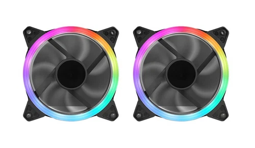 2 x GameMax Rainbow Ring 16 LED's 12cm 120mm PC Cooling Case Fan 4-Pin / 3-Pin