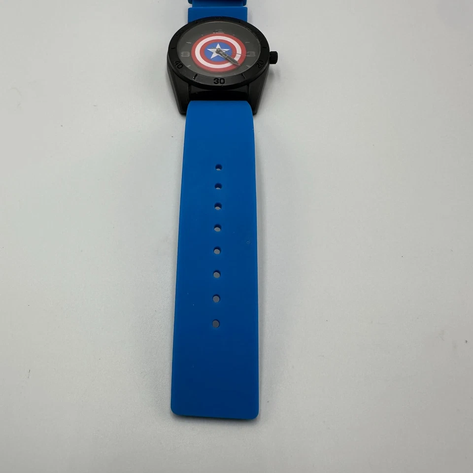 Marvel Captain America Watch Men Black Case Blue Silicone Band New Battery 9.5" - Image 4 of 4