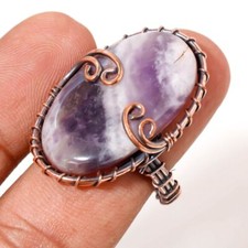 African Amethyst Gemnstone Ring Handmade Gift Wire Wrap Copper Jewelry 10.25" d2