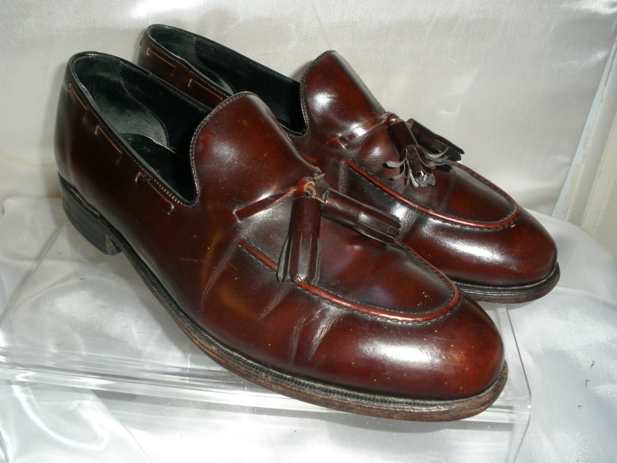 VTG French Shriner Men\'s 47 11.5 N Calfskin Dress Tassel Loafers Italy Shoes Vtg FRENCH SHRINER Sterling Burgundy Leather Slip-On Tassel  main image 3