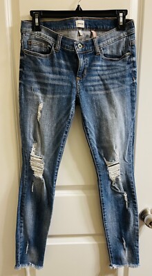 Sneak Peek Jeans Womens Size 5, Distressed Low Rise Stretch Blue Wash, Frayed