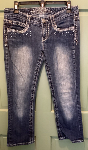 Jean Femme Maurices Premium Capris - Taille 3/4 - Coupe Basse Avec Bling - Occasion Très Bon État
