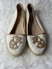 Nurture Beige Chained Anchor Leather Trim Slip On Gold Accents Flats Women 8.5 M