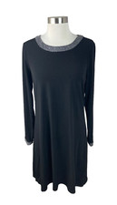 Michael Kors NEW Black Silver Neckline Cuffs Long Sleeve Sheath Dress Size Med