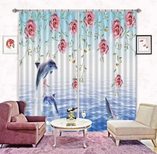 3D Pink Flower Dolphin ZHUA2460 Photo Curtain Window Blockout Fabric Amy 2023