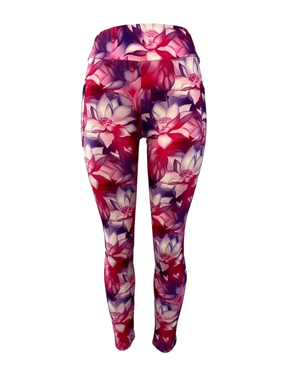 Girls Pink and Red Floral Leggings Pink Pants, Flower Leggings