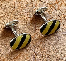 Cufflinks - Genuine RALPH LAUREN Silver Plated Black & Yellow Stripe - England