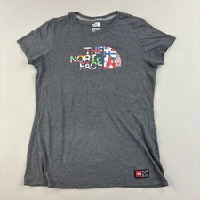 North Face Shirt Women Medium Grey Big Logo Countries Outdoor Active Sportswear