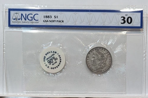 1883 P GSA Soft Pack NGC VF30 Better GSA Date Morgan Silver Dollar