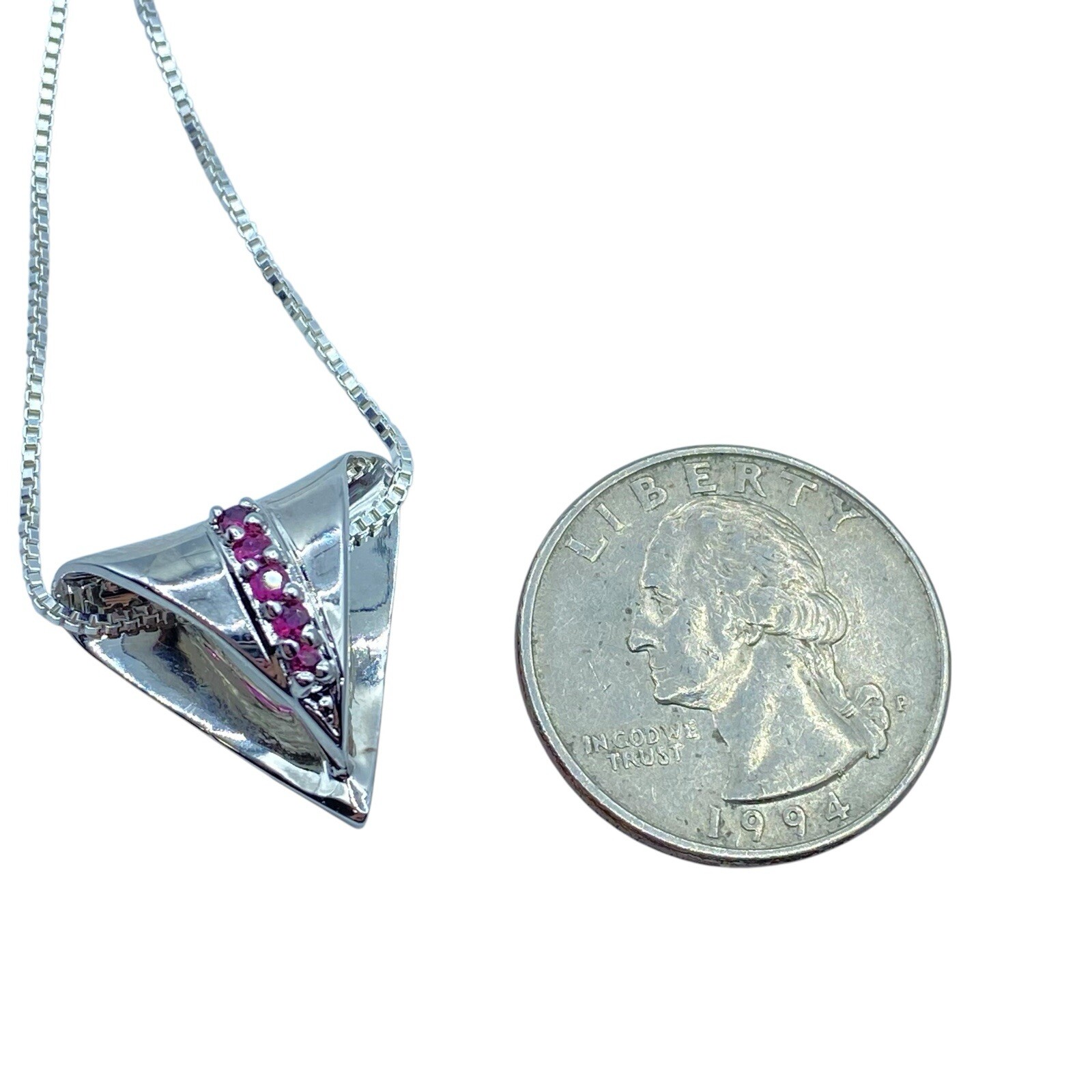 Sterling Silver 925Pave Ruby Triangle Pendant Nec… - image 7