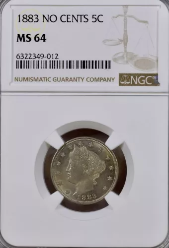 1883 No Cents 5c V Liberty Nickel Five Cents US NGC MS64 Uncirculated Choice USA