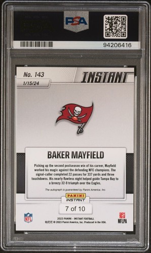 2023 Panini Instant Baker Mayfield Gold #143 Auto 7/10 Buccaneers 1/15/24 PSA 10 - Picture 2 of 3