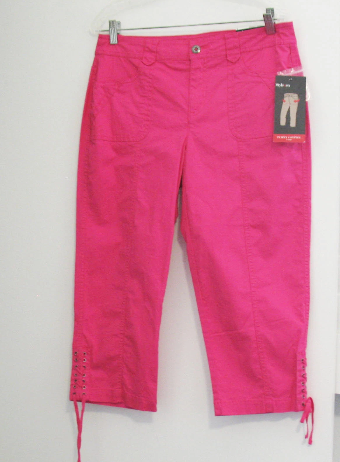 Style&Co. Womens Tummy Control Lace Up Capris New Magenta Sz 8 - NWT