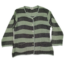 Masai Womens Cardigan Size M Green Cotton Viscose Knit Striped Buttons Sweater