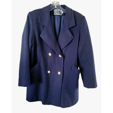 Vintage Spencer Douglas Navy Blue Double-breasted Gold Button Wool Coat 10 Or M