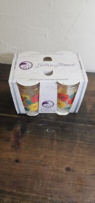 Vtg Anchor Hocking Golden Harvest Flower Decorated 16oz Tumbler Set Of 4 NOS