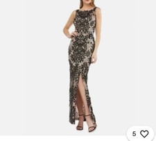 JS Collections Embroidered Side-Slit Gown Black/Nude 8