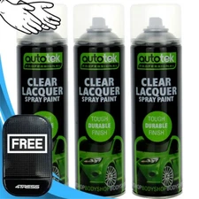 3 x 500ml AUTOTEK Professional Gloss Clear Lacquer Spray Paint Can CL500+G+M