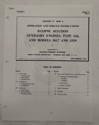 Eclipse-Pioneer Auxiliary Engines Type 542 & Models 3017 & 3359 Ops & Service