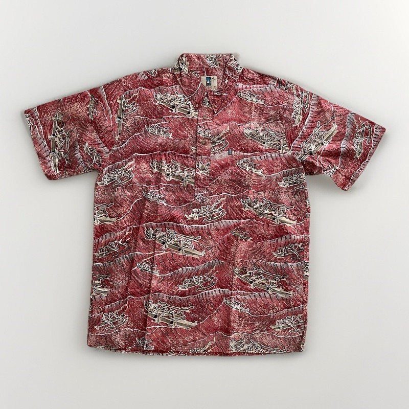 RARE Vintage Kahala Hawaiian Aloha Shirt XL Hand Crafted in Fiji Red Cotton