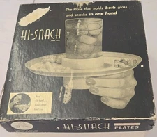 Vtg Hi-Snack Plates Set Of 4 W Original Box Holds The Snack & Glass In 1 Hand