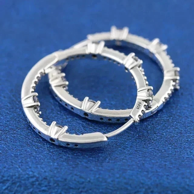 2Ct Round Cut Lab-Created Diamond Women's Hoop Earrings In 14k White Gold Plated - Image 3 of 4