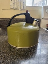 Vintage REGAL Whistling Tea Kettle in 70's Era Avocado Green Color Teapot