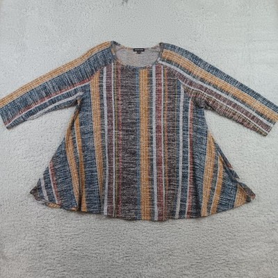 Chacha Vente Tunic Top Women L Multicolor Vertical Stripe Raglan A1330-K243-ST