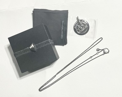 Emporio Armani Steel Necklace With Circle Engraved Logo Pendant In Box 