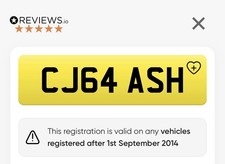 Private Registration Plate. CJ64ASH