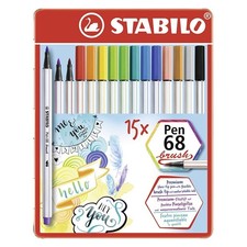 Pennarelli da disegno Stabilo Pen 68 Brush: astuccio in metallo con 15 u.