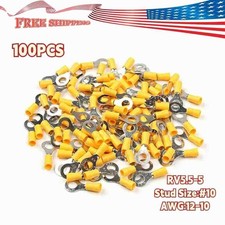12-10 Gauge 10 Yellow 100pcs Wire Ring Terminals Vinyl Car Audio Connectors US