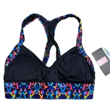 TYR DuraFast Carnivale Isla Sporty Bikini Swim Top Black Multi Sz Small 4/6 $45