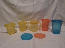 Lot Of 5 Vintage Plastic Sippy Cups With 2 Extra Lids