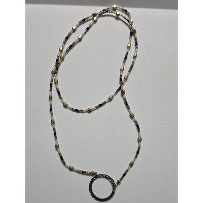 JBB 925 Sterling gehämmert Kreis Rocailles Halskette schwarz weiß goldfarben